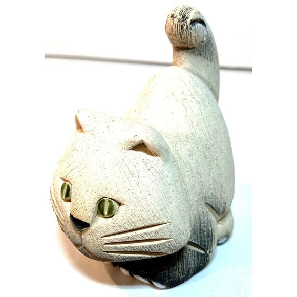 Artesian Rinconada Ambre White Grey Crouching Cat Figurine Uruguay - Picture 6 of 12